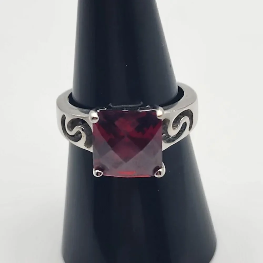 Silver Tone & Red Crystal Ring (8)